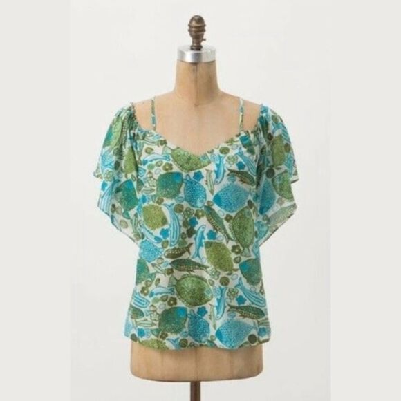Anthropologie Vanessa Virginia Puget Sound Silk Blend Fish Print Top | Size 6 - Picture 2 of 5